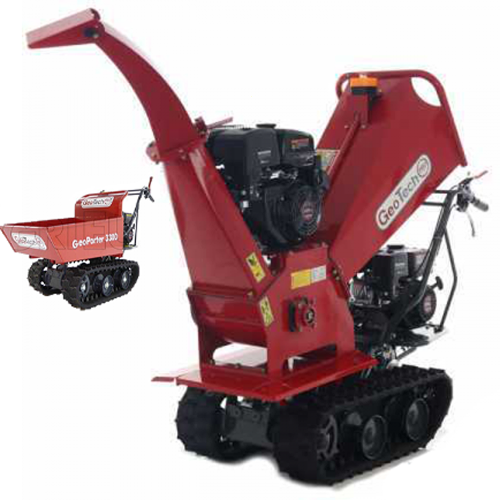 geotech pro bms155 le häcksler mit raupenantrieb und motorschubkarre motor 6,5/15 ps dumper