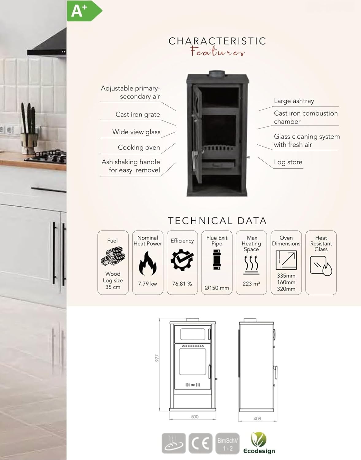 Kaminofen Holzofen mit Backofen BALKAN ENERGY Troy 78kW Kaminofen Holzofen mit Backofen BALKAN ENERGY Troy 7.8kW